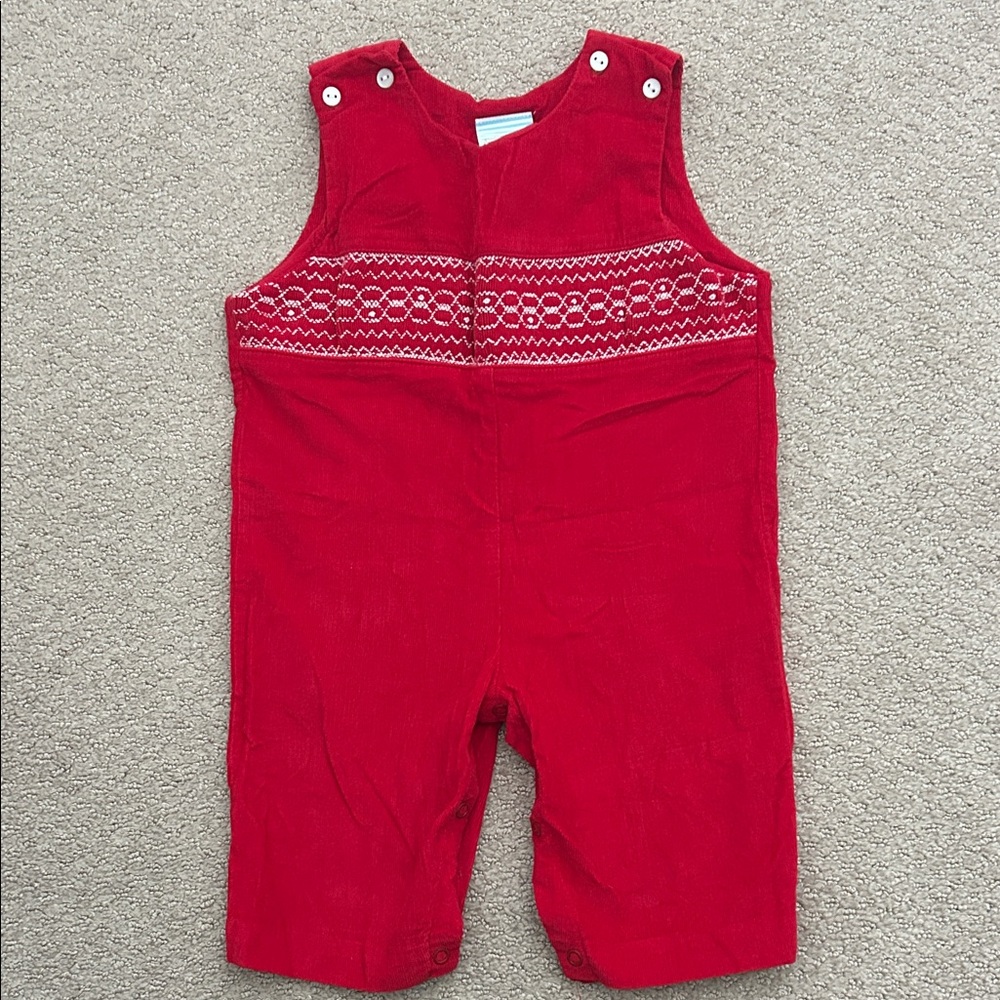 VGUC Southern Sunshine smocked red corduroy overalls